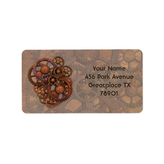 スティームパンクさびた金属ギア(影あり) ラベル (正面)