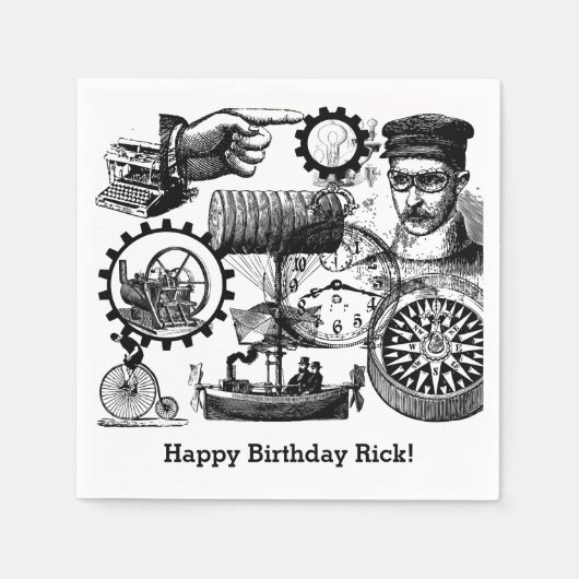 スティームパンクのコラージュ#1by Artinspired スタンダードカクテルナプキン (正面)