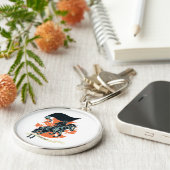 スティームパンクの黒人騎士馬に乗った医師w/フラグ キーホルダー (側面)