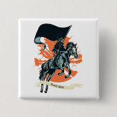 スティームパンクの黒人騎士馬に乗った医師w/フラグ 缶バッジ (正面)