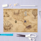 スティームパンクをテーマにした旧ヴィンテージ世界地図 薄葉紙 (クラフト)