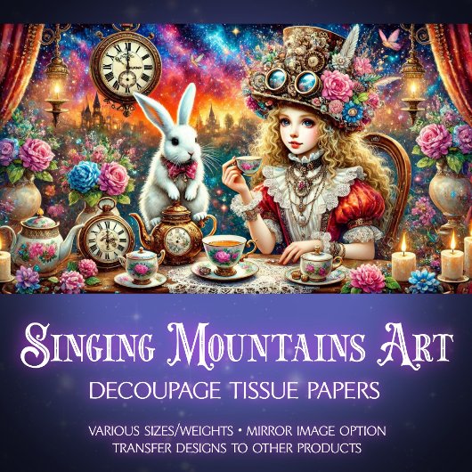 スティームパンクアリス白うさぎ茶パーティーデコパージュ 薄葉紙