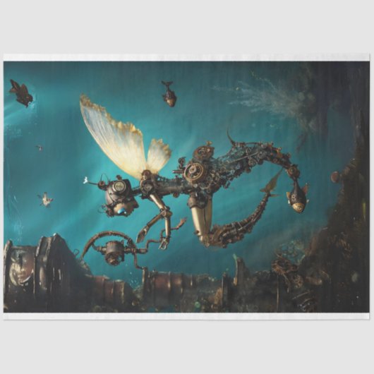 スティームパンクアンダーウォーターダイバーティール(緑がかった色)デクページ 薄葉紙 (正面)