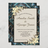スティームパンクイエローフローラとベージュ結婚ズ 招待状 (正面/裏面)