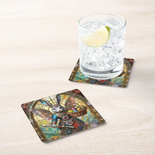 スティームパンクイースターバニー戦士エンジェル スクエアペーパーコースター (インサイチュ)