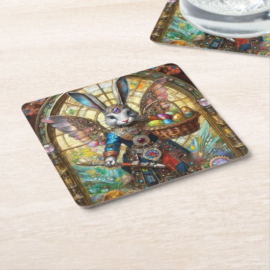 スティームパンクイースターバニー戦士エンジェル スクエアペーパーコースター (アングル)