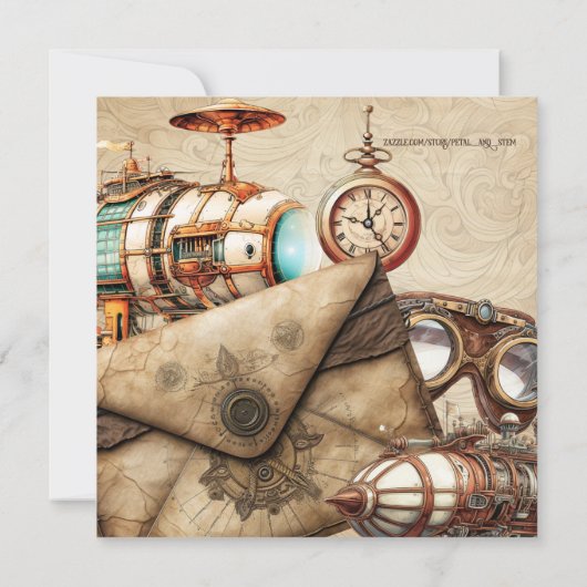 スティームパンクウィズビープマップゴーグルお祝い 招待状 (裏面)