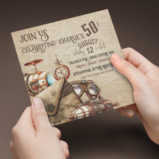 スティームパンクウィズビープマップゴーグルお祝い 招待状