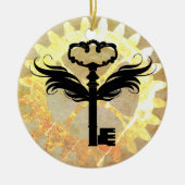 スティームパンクウィング鍵とコグホイール セラミックオーナメント (正面)