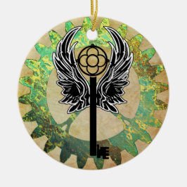 スティームパンクウィング鍵とコグホイール セラミックオーナメント