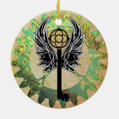 スティームパンクウィング鍵とコグホイール セラミックオーナメント (裏面)