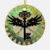 スティームパンクウィング鍵とコグホイール セラミックオーナメント (正面)