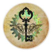 スティームパンクウィング鍵&コグホイールデザイン セラミックノブ (正面)