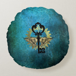 スティームパンクウィング鍵&コグホイールデザイン ラウンドクッション