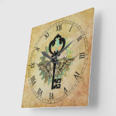 スティームパンクウィング鍵&コグホイール スクエア壁時計 (傾斜)