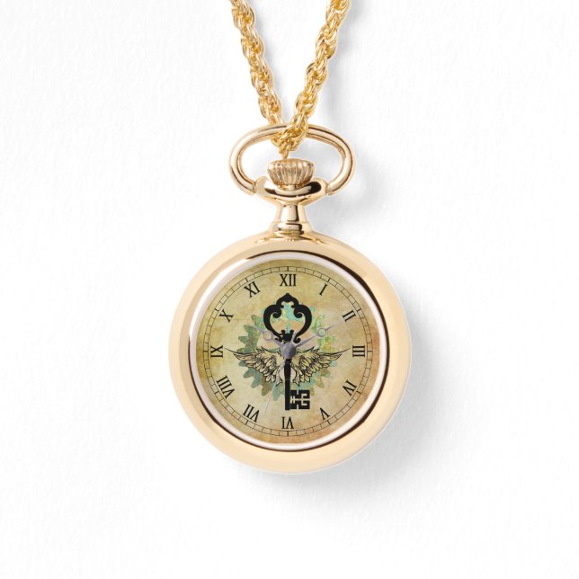 スティームパンクウィング鍵&コグホイール 腕時計 (正面)