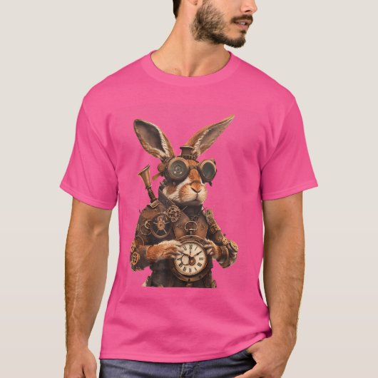 スティームパンクウサギファンタジーアニマルアート Tシャツ (正面)