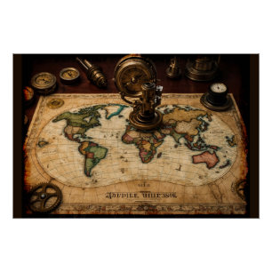 スティームパンクオルデワールドドの地図 ポスター