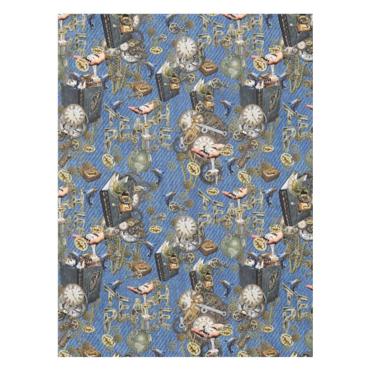 スティームパンクオンブルーデニムテーブルクロス テーブルクロス (正面)