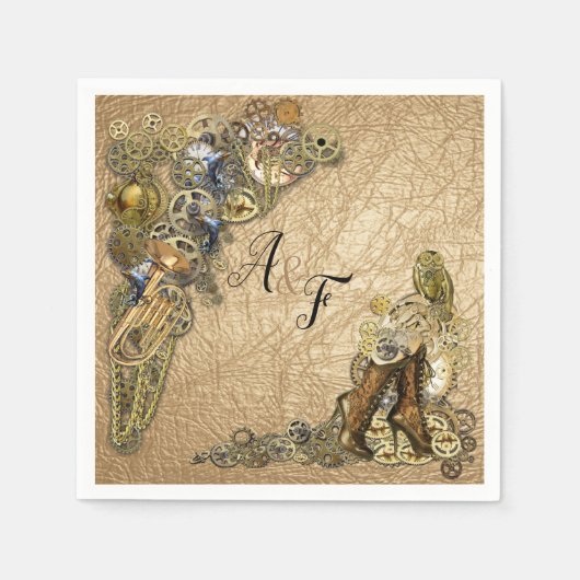 スティームパンクオン金ゴールドレザーナプキンス スタンダードカクテルナプキン (正面)