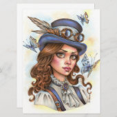 スティームパンクガールファンタジー女性魔術師アートカード (正面/裏面)