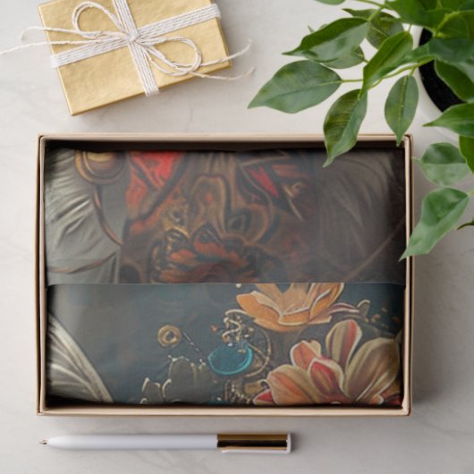 スティームパンクキャットガーディアンティール（緑がかった色）オレンジデクページ 薄葉紙 (ギフト)