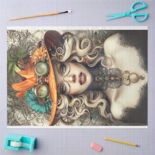 スティームパンクギアヘッドヴィンテージレディーデコップページ 薄葉紙 (クラフト)