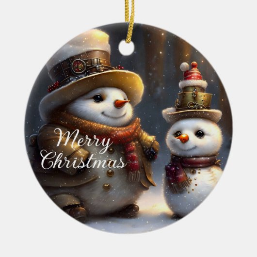 スティームパンククリスマス雪だるま セラミックオーナメント (正面)