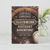 スティームパンククロックワークヴィンテージ誕生日パーティー 招待状 (スタンド正面)