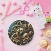 スティームパンククロック金ゴールドとティール（緑がかった色） ペーパープレート (パーティー)