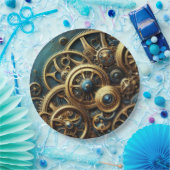 スティームパンククロック金ゴールドとティール（緑がかった色） ペーパープレート (パーティー)