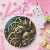 スティームパンククロック金ゴールドとティール（緑がかった色） ペーパープレート (パーティー)