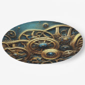 スティームパンククロック金ゴールドとティール（緑がかった色） ペーパープレート (アングル)