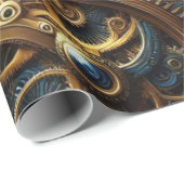 スティームパンククロック金ゴールドとティール（緑がかった色） ラッピングペーパー (ロールコーナー)