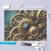 スティームパンククロック金ゴールドとティール(緑がかった色) 薄葉紙 (クラフト)