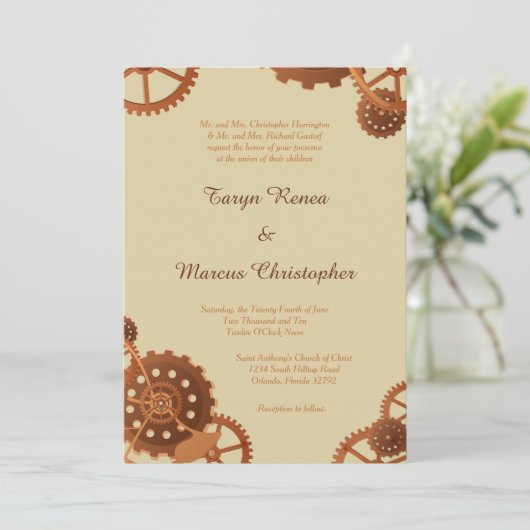 スティームパンクコーグスとギア5x7結婚式招待状 招待状 (スタンド正面)