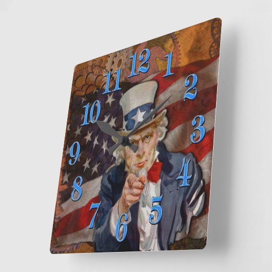 スティームパンクサム愛国米国国旗のデザイン スクエア壁時計 (傾斜)