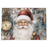 スティームパンクサンタクロース時計製造と雪の木 ラージペーパーバッグ (正面)