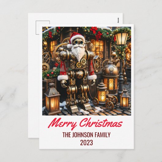 スティームパンクサンタクロース – メリークリスマス シーズンポストカード (正面/裏面)