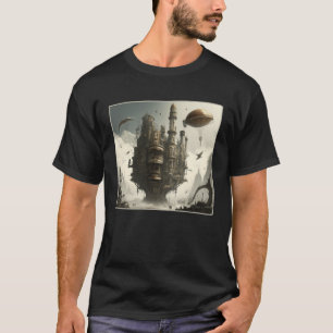 スティームパンクシティアートワークレトロサイエンスフィクションメカニカルギア Tシャツ