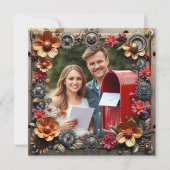 スティームパンクシルバー&ウッドパーソナライズされたウェディングRSVP セーブザデート (正面)