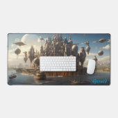 スティームパンクシースケープの未来的な城塞 デスクマット (キーボード&マウス)