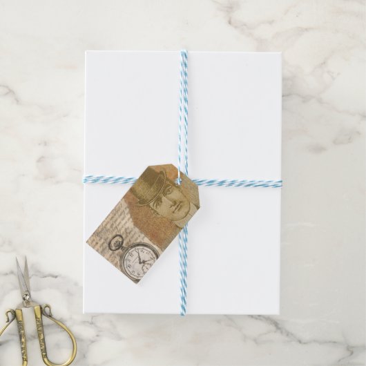 スティームパンクジェントンポケット時計ボウリングをする人、 クリケットの投手ギフトラベル ギフトタグ (より糸つき)