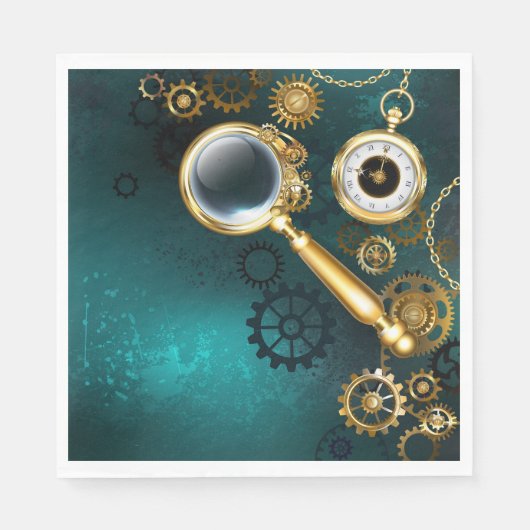 スティームパンクスタイルの拡大鏡 スタンダードランチョンナプキン (正面)