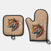 スティームパンクタイガーとバライラストレーション。 鍋つかみ&鍋敷きセット (正面)