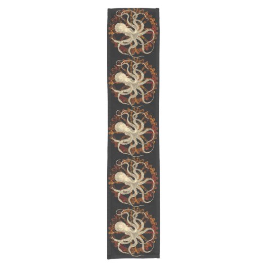 スティームパンクタコと錆びた時計製造ギア ショートテーブルランナー (正面)