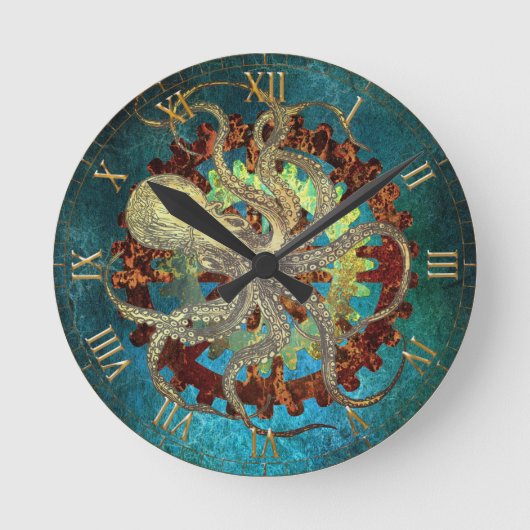 スティームパンクタコ&クロックワークギア ラウンド壁時計 (正面)