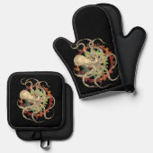 スティームパンクタコ&ラスティ時計製造ギア 鍋つかみ&鍋敷きセット (正面/裏面)