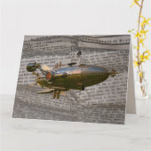 スティームパンクツェッペリンBLIMP新聞誕生日カード カード (黄色い花)