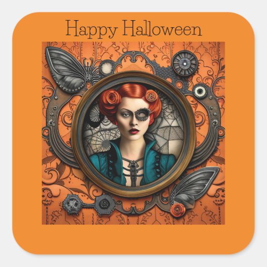 スティームパンクハロウィーンウーマン スクエアシール (正面)